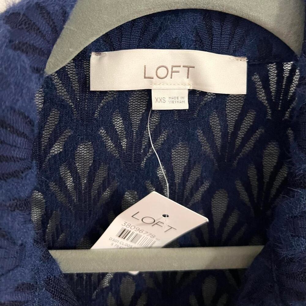 LOFT Textured Navy Sheer/Lace Button-Up Top - Picture 3 of 8